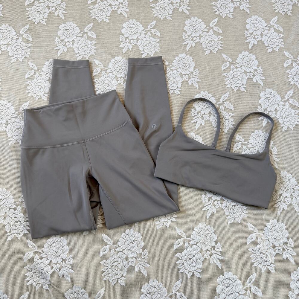 Lululemon Beige/ Gray Matching Workout Set Top 6 Leggings 4